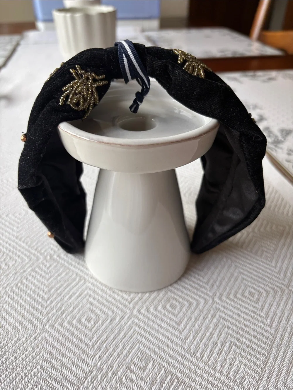 Joules Black Knotted Headband with Gold Bead Embroidery